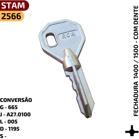 Convers�o do C�digo RCA:

G - 665

J - 100 ou A27.0100

L - 005

D - 1195

S -�

C�digo Stam:�40119

Aplica��o:�Fechaduras 1400 - 1500 - 1600 - 1701