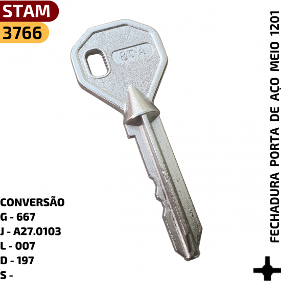 REFER�NCIAS:
:: G - 667
:: J - 022
:: L - 432
:: D - 197 / 1197
:: C�digo Stam: 41011



APLICA��O:
:: Fechaduras Stam 1201



CARACTER�STICA:
:: Chave Tetra Niquelada